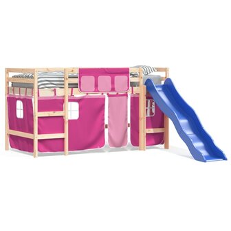 Kinderhoogslaper met gordijnen 80x200 cm grenenhout roze 2