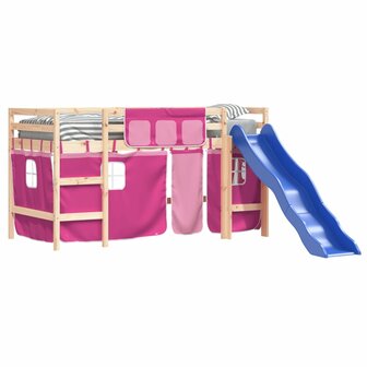 Kinderhoogslaper met gordijnen 80x200 cm grenenhout roze 3