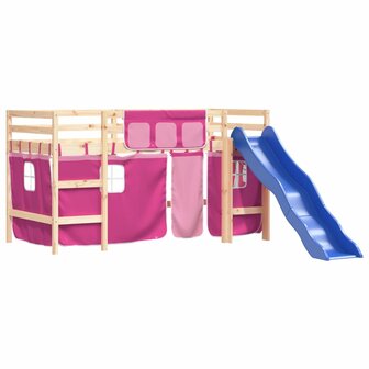 Kinderhoogslaper met gordijnen 80x200 cm grenenhout roze 4