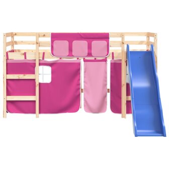 Kinderhoogslaper met gordijnen 80x200 cm grenenhout roze 5