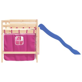 Kinderhoogslaper met gordijnen 80x200 cm grenenhout roze 6