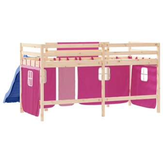 Kinderhoogslaper met gordijnen 80x200 cm grenenhout roze 7
