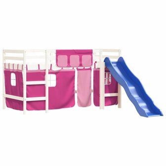 Kinderhoogslaper met gordijnen 80x200 cm grenenhout roze 4