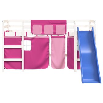Kinderhoogslaper met gordijnen 80x200 cm grenenhout roze 5