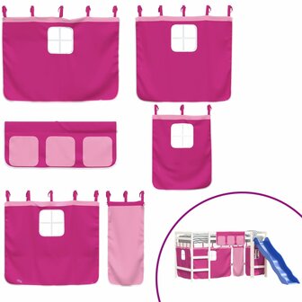Kinderhoogslaper met gordijnen 80x200 cm grenenhout roze 8