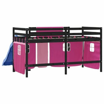 Kinderhoogslaper met gordijnen 80x200 cm grenenhout roze 7