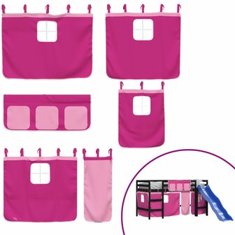 Kinderhoogslaper met gordijnen 80x200 cm grenenhout roze 8