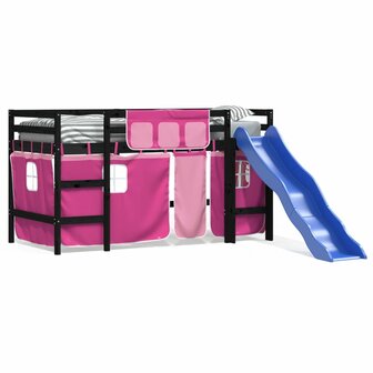 Kinderhoogslaper met gordijnen 90x190 cm grenenhout roze 2