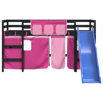 Kinderhoogslaper met gordijnen 90x190 cm grenenhout roze 5