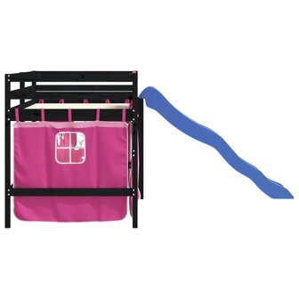 Kinderhoogslaper met gordijnen 90x190 cm grenenhout roze 6