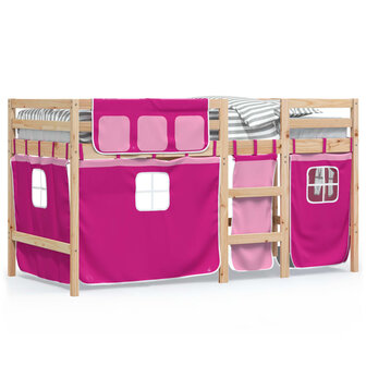 Kinderhoogslaper met gordijnen 90x200 cm grenenhout roze 2