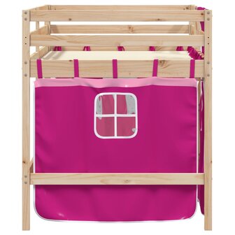 Kinderhoogslaper met gordijnen 90x200 cm grenenhout roze 5