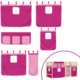 Kinderhoogslaper met gordijnen 90x200 cm grenenhout roze 7