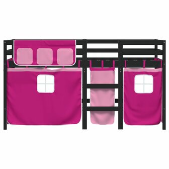 Kinderhoogslaper met gordijnen 90x200 cm grenenhout roze 4