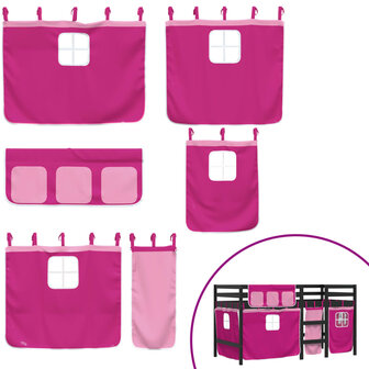 Kinderhoogslaper met gordijnen 90x200 cm grenenhout roze 7