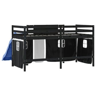 Kinderhoogslaper met gordijnen 90x190 cm grenenhout wit zwart 7