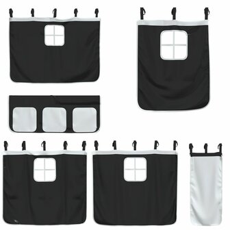 Kinderhoogslaper met gordijnen 90x190 cm grenenhout wit zwart 9