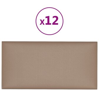Wandpanelen 12 st 0,54 m&sup2; 30x15 cm kunstleer cappuccinokleurig 2