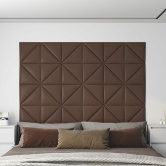 Wandpanelen 12 st 0,54 m&sup2; 30x30 cm kunstleer bruin 1