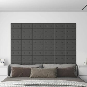 Wandpanelen 12 st 0,54 m&sup2; 30x15 cm kunstleer grijs 1