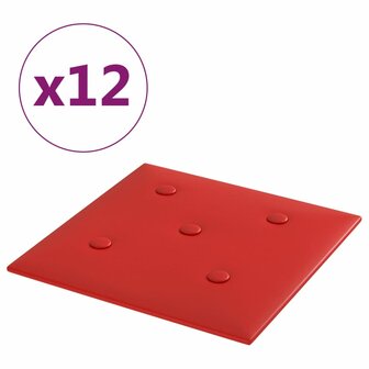 Wandpanelen 12 st 1,08 m&sup2; 30x30 cm kunstleer wijnrood 2