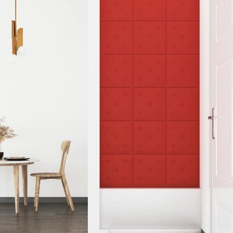 Wandpanelen 12 st 1,08 m&sup2; 30x30 cm kunstleer wijnrood 4