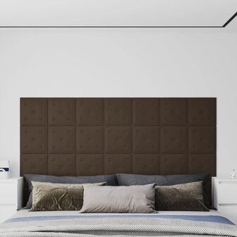 Wandpanelen 12 st 1,08 m&sup2; 30x30 cm kunstleer bruin 1