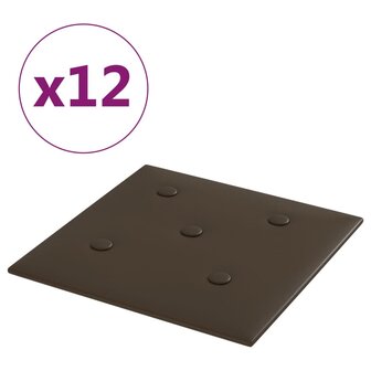 Wandpanelen 12 st 1,08 m&sup2; 30x30 cm kunstleer bruin 2