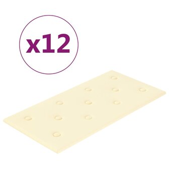 Wandpanelen 12 st 2,16 m&sup2; 60x30 cm kunstleer cr&egrave;mekleurig 2