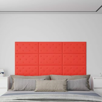 Wandpanelen 12 st 2,16 m&sup2; 60x30 cm kunstleer rood 1