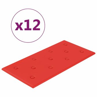 Wandpanelen 12 st 2,16 m&sup2; 60x30 cm kunstleer rood 2