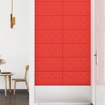 Wandpanelen 12 st 2,16 m&sup2; 60x30 cm kunstleer rood 4