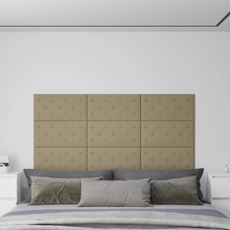 Wandpanelen 12 st 2,16 m&sup2; 60 x 30 cm kunstleer cappuccinokleur 1