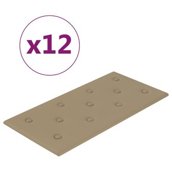 Wandpanelen 12 st 2,16 m&sup2; 60 x 30 cm kunstleer cappuccinokleur 2
