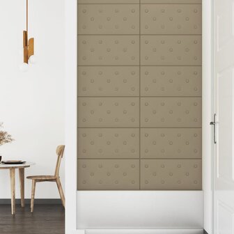 Wandpanelen 12 st 2,16 m&sup2; 60 x 30 cm kunstleer cappuccinokleur 4