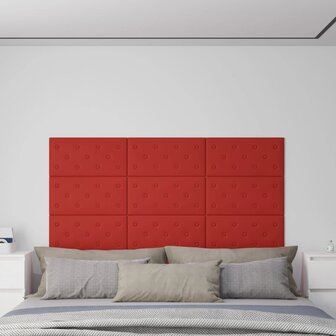 Wandpanelen 12 st 2,16 m&sup2; 60x30 cm kunstleer wijnrood 1