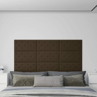 Wandpanelen 12 st 2,16 m&sup2; 60x30 cm kunstleer bruin 1