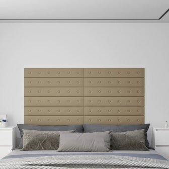 Wandpanelen 12 st 1,62 m&sup2; 90x15 cm kunstleer cappuccinokleurig 1