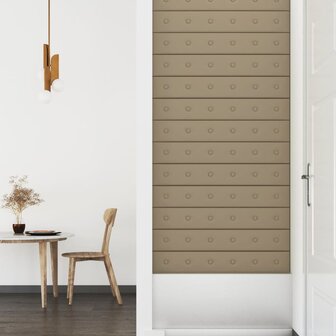 Wandpanelen 12 st 1,62 m&sup2; 90x15 cm kunstleer cappuccinokleurig 4