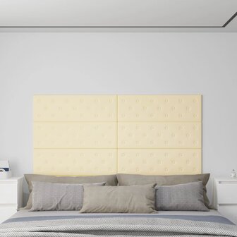 Wandpanelen 12 st 3,24 m&sup2; 90x30 cm kunstleer cr&egrave;mekleurig 1