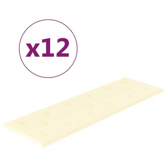 Wandpanelen 12 st 3,24 m&sup2; 90x30 cm kunstleer cr&egrave;mekleurig 2