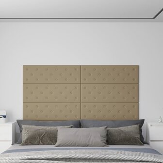 Wandpanelen 12 st 3,24 m&sup2; 90x30 cm kunstleer cappuccinokleurig 1