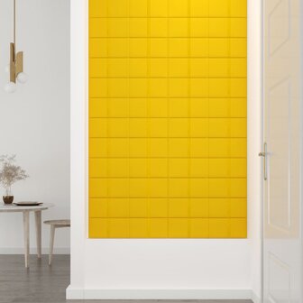 Wandpanelen 12 st 1,08 m&sup2; 60x15 cm fluweel geel 6