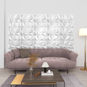 12 st Wandpanelen 3D diamant 3 m&sup2; 50x50 cm wit 1