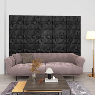 12 st Wandpanelen 3D diamant 3 m&sup2; 50x50 cm zwart 1