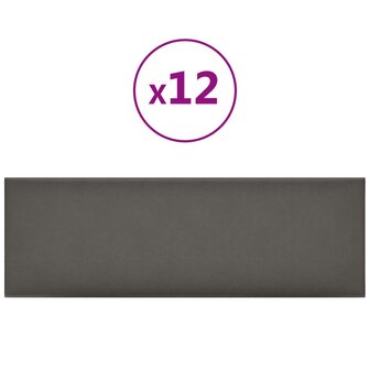 Wandpanelen 12 st 3,24 m&sup2; 90x30 cm kunstleer grijs 2