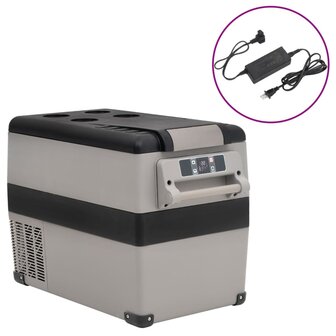 Koelbox met handvat en adapter 55 L PP &amp; PE zwart en grijs 1