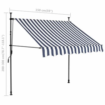 Luifel handmatig uitschuifbaar met LED 150 cm blauw en wit 8