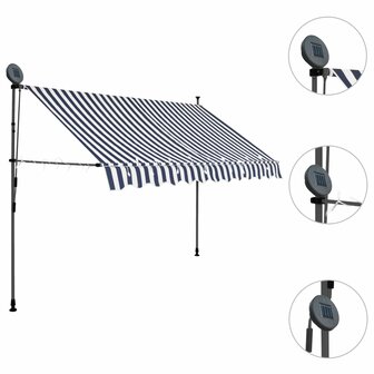 Luifel handmatig uitschuifbaar met LED 250 cm blauw en wit 3