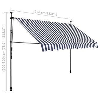 Luifel handmatig uitschuifbaar met LED 250 cm blauw en wit 8